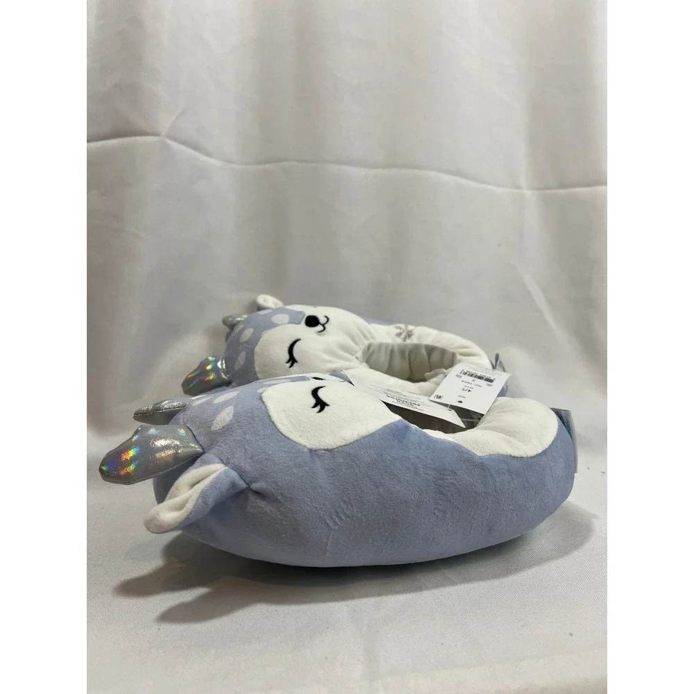 Squishmallows Blue Deer Plush Slippers Kids Size 4/5 Shimmer Antlers Snowflake